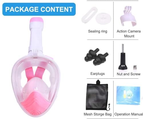 Full Face Snorkel Mask Adults,Snorkeling Gear for Men & Women with Detachable Camera Mount,180° Panoramic View Scuba Mask Diving Dry Top Snorkel Set Anti-Fog Easy Draining Travel Package(Pink S/M) — view 6