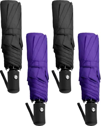 Yahenda 4 Pack Windproof Travel Umbrellas Bulk Automatic Open and Close Umbrella Folding Rain Umbrella for Men Women(Purple, Black)