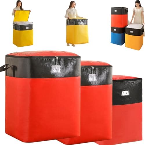 Collapsible Storage & Moving Bag – Heavy-Duty PE, Water-Resistant, Large Capacity Reusable Space Saving Storage Bags Organizer with Handles & Zippered Closure, for Moving Travel (3PCS+Yellow,S+M+L)