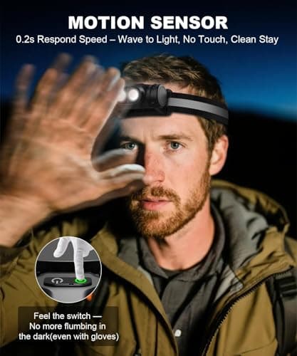 AdamStar Rechargeable Head Torch 3Packs, Detachable Waterproof Handheld Torches Led with Lightweight Reflective Strip Design, 4 Modes, Magnetic Base, Motion Sensor for Kids Adults Emergency, Hard Hat — view 4