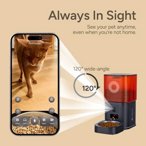 Automatic Cat Feeder with Camera: 6L Automatic Dog Feeder with 2-Way Audio Night Vision Dual Power Supply App Control 2.4G WiFi, Timed Auto Cat Food Dispenser with Stainless Steel Bowl (Black) — view 2