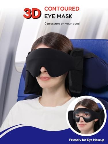 Air Neck Free Travel Pillow for Airplanes Head Strap Support, 3D Eye Mask — view 5