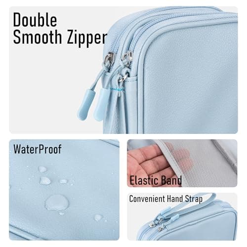 Arae PU Leather Cable Organizer Double Layer Travel Pouch, M Blue — view 5