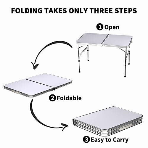 Lucn 3ft Folding Camping Table, Portable Foldable Pop-Up Picnic Tables for Outdoor Indoor Garden, Balcony Market Kitchen Work Table, 2 Height 67/37cm, Table Top Size: 90x60cm — view 5