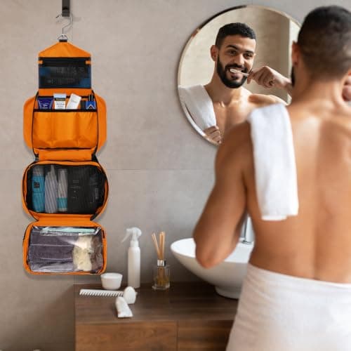 jiemei Hanging Toiletry Bag Waterproof, Travel Wash Bag for Men & Women with 4 Compartments, Foldable Compact Size, Super Durable Fabric — view 4
