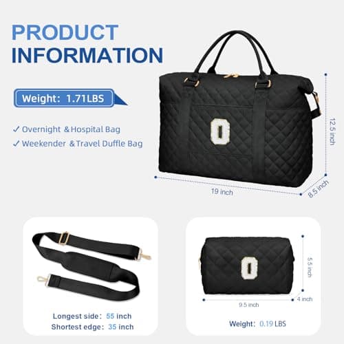 CLOUDWINGS Personalized Gifts for Teen Girl Initial Travel Duffle Bag, Black, 19" x 8.5" x 12.5", O — view 4
