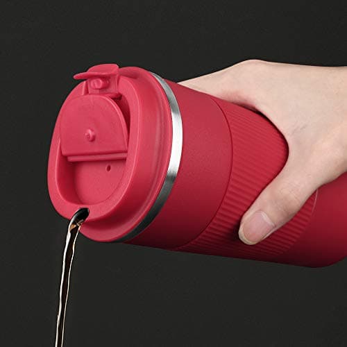 HASAGEI Travel Mug, Insulated Coffee Cup with Leakproof Lid - Vacuum Insulation Stainless Steel for Hot and Cold Water Coffee and Tea Red, 380ml — view 4