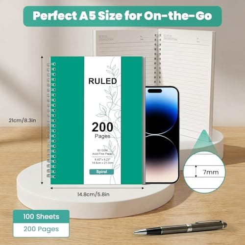 RICHER HOUSE 5 Pack A5 Line Notebook, 200 Pages Spiral Notebook — view 2
