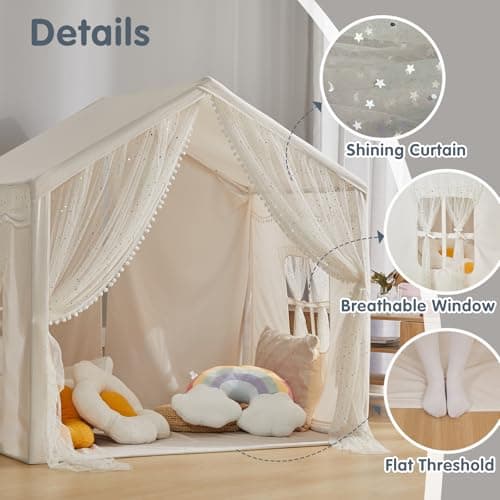 Kids Play Tent, Play Tent for Toddlers Age 3-12, Indoor Playhouse with Carry Bag, Safe PVC Frame & Breathable Cotton Canvas, Easy Setup, Encourages Imaginative Play (Beige) — view 4