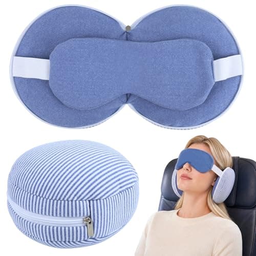 FACHOI Travel Pillow for Airplane, Travel Neck Pillows with Eye Mask, Round Plush Sleeping Pillows Travel Essential Flight Pillows for Sleeping Airplane F4-YZJZ