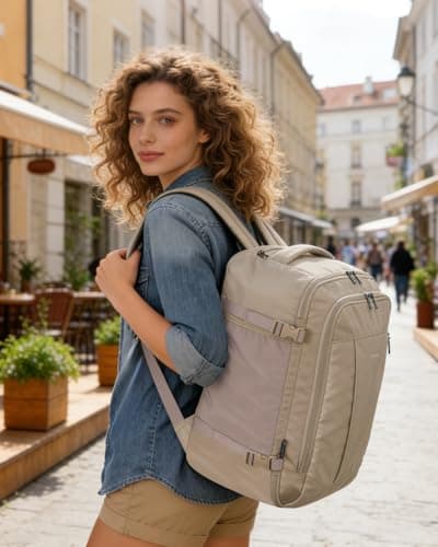 ECOHUB Ryanair Cabin Bags 40x30x20, Underseat Travel Bag with 9 Pockets, Recycled PET Eco Friendly Hand Luggage Backpack, Lightweight Rucksack for Women & Men, Carry on Bag with USB Port, 20L, Brown — view 3