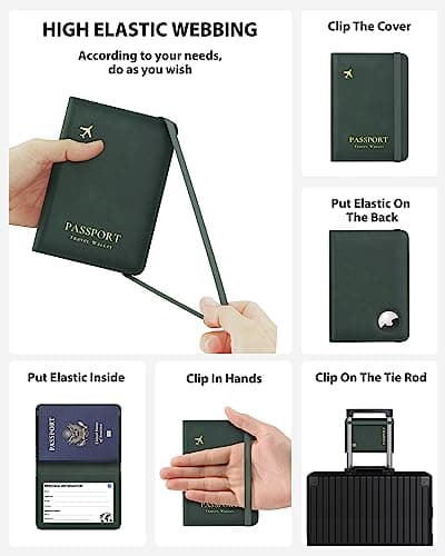 Passport Holder Airtag Wallet Stouchi UK Passport Cover with RFID Blocking Protector PU Leather Travel Wallet Organiser Document Holder for Men&Women Passport,Business Cards,Boarding Passe(Deep Green) — view 6