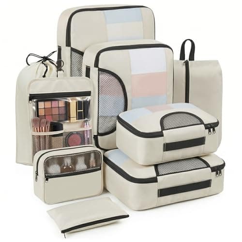 8PC Clear EVA Packing Cubes for Backpack, Quick-Dry Travel Organiser Cubes for Travel/Business,【Water-Resistant】Suitcase Organiser Bag with Shoes & Toiletry Bag,【Damp-proof 】Packing Cubes for Suitcase