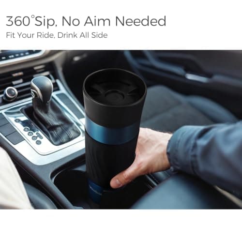 Yawbay Travel Coffee Mug with 360°Lid, Travel Coffee Tumbler 16 oz Leak Proof, Stainless Steel Insulated Travel Mugs for Hot and Cold Spill Proof Leak Proof(MetPaintBlue) — view 2