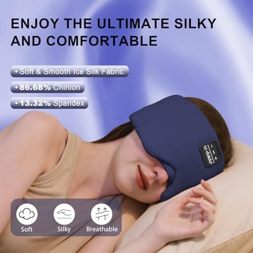LC-dolida Bluetooth Sleep Mask Headphones,Upgraded Widened Sleep Headphones 100% Blackout Eye Mask Built-in HD Earphones for Men & Women,Adjustable Sleeping Earphones for Side Sleepers Travel — view 4