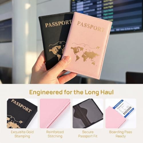 Larfraecy 2 Pack Passport Holder Travel Wallet PU Leather Waterproof Passport Cover Passport Case for Credit Card Ticket Card Boarding Passes Women Men Black Black Pink — view 4