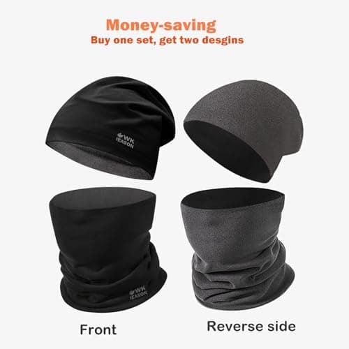 WK IEASON Winter Thermal Fleece Beanie Neck Warmer Set,Winter Running Hat and Thermal Snoods, Unisex Scarf and Fleece Beanie for Running Jogging Skiing Cycling Snowboarding Climbing Outdoor Sports — view 2