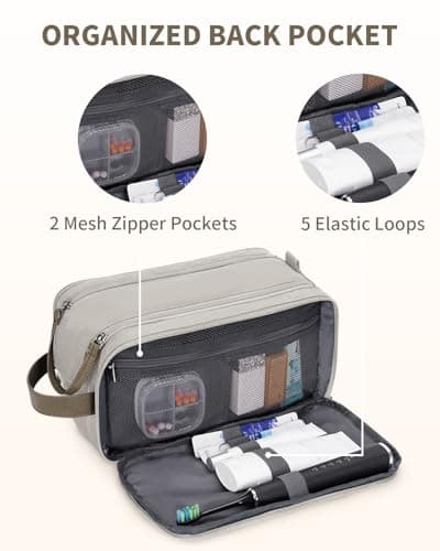 WANDF Toiletry Bag for Men Travel Wash Bag Toiletry Organizer Canvas and PU Leather Dopp Kit Water-Resistant Shaving Kit for Travel Accessories (Cream Beige, Patent Pending) — view 4