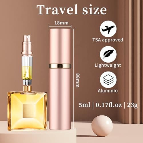 szyanlai Portable Perfume Atomiser Refillable - 5ml Empty Travel Perfume Bottle, Nano Mist, Leaking Proof, Bottom Pump without Funnel, Luxurious Mini women and men(Rose Gold) — view 2