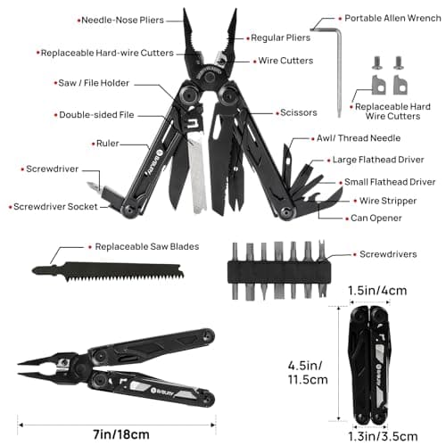 BIBURY Multitools, Multi Tool Foldable Pliers with Upgraded Scissors and Screwdriver Set, Stainless Steel Pocket Tool- Pro, Ideal for Camping, Outdoor, Repairing - Gift for Dad Men - All Black — view 2