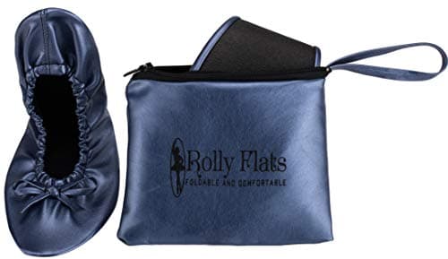 Women's Foldable Flats – Portable Ballet Slippers Shoes for Travel, Wedding – Fits in Purse (XXL, Navy Blue)