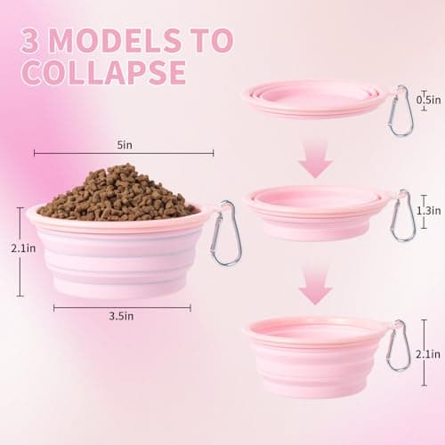 SLSON Collapsible Dog Bowl, 2 Pack Macaron Color Foldable Travel Dog Feeder Bowl Portable Silicone Pet Food Water Dish for Dogs Cats Camping Hiking (Macaron Coral and Light Grey) — view 3