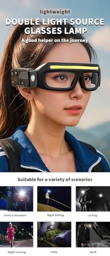 Omana LED Head Torch Safety Glasses 5-Modes Headlamp Bright Rechargeable Headlight Waterproof Motion Sensor Headtorch Camping Running Hiking Fishing Garage Spotlight (Yellow) — view 6