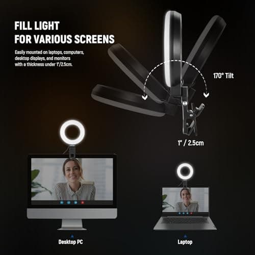 NEEWER BASICS 5" Ring Light for Video Conference Lighting, Clip on Light Kit with Desk Tripod Stand for Monitor Laptop Computer Zoom Call Live Streaming Remote Working Learning Video Recording, BR60 — view 4