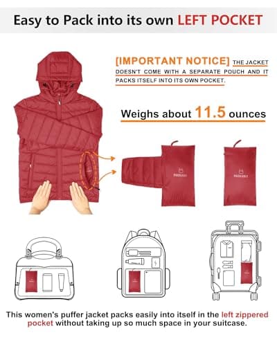 Outdoor Ventures Women's Winter Lightweight Puffer Jacket with Hood, Warm, Short, Packable, Quilted, Transitional, Padded Jacket for Ladies, Lined for Hiking, Travel Red 2XL — view 2