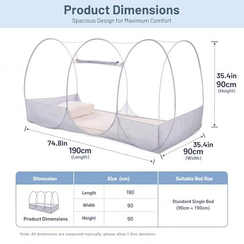 Pop Up Mosquito Net for Bed, Ultra Lightweight,190 x 90 x 90 cm — view 2