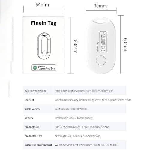 Finein Tag Smart Tracker - Worldwide Location Tracker Compatible with Apple Find My Network. For Keys, Wallets, Luggage, Cars & Pets. AirTag Alternative — view 5