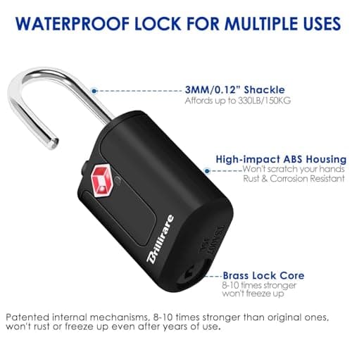 4 Pack TSA Approved Luggage Locks with Keys, Travel Padlock, Solid Waterproof Keyed Suitcase Lock Unbreakable, Outdoor Lock for Lockers, Bags, Backpack, Gym, Gate, Anti Theft-Black — view 6