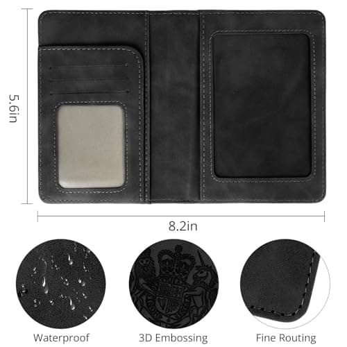 Cinocratic Passport Holder for Travel Accessories,RFID Blocking PU Leather Passport Cover Wallet Card Case for Men and Women (Black) — view 3