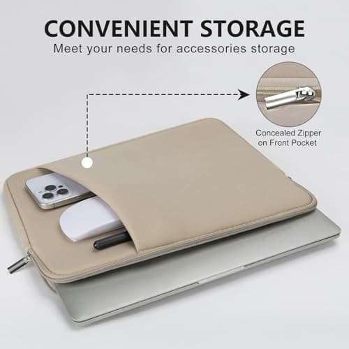 HEDUGO Laptop Sleeve Case with Zipper Accessory Pocket Compatible with 15 to 16 inches MacBook Air/Pro Padded Computer Pouch Cover Shockproof Protective for 15” to 16” Laptop/Chromebook/Tablet, Khaki — view 2