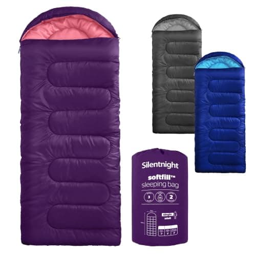 Silentnight Sleeping Bag for Adults - 3 Season Lightweight Soft Thick Cosy Warm Mummy Sleeping Bag for Spring Summer Camping Hiking Outdoor Travel for Warm and Cold Weather - Purple