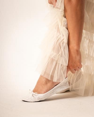 Women's Roll-Up Shoes for Weddings, Races and Special Occasions (White Lace) (White, UK Footwear Size System, Adult, Women, Numeric Range, Medium, 5, 6) — view 5