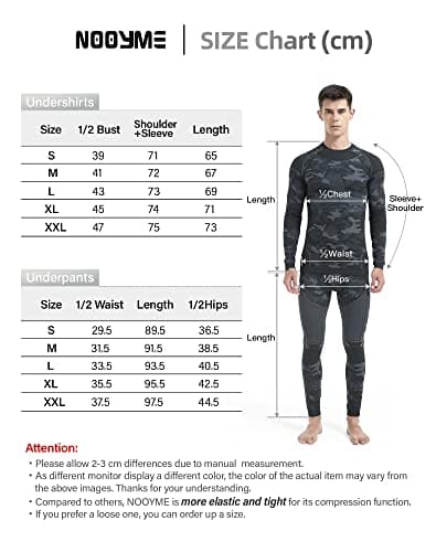 NOOYME Men's Thermals Base Layers Ski Compression Top & Bottoms Set Camo — view 6
