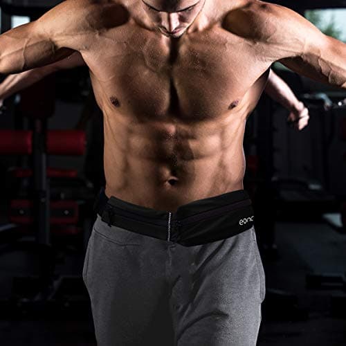 Eono Water Resistant Running Belt with Adjustable Elastic Strap, Large Capacity Running Waist Pack for Workouts, Exercise, Cycling, Walking, Travel & Outdoor Activities (Black) — view 6