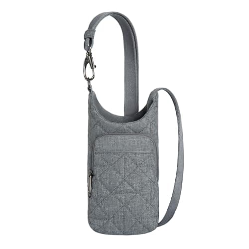 Travelon Anti-Theft Boho Insulated Water Bottle Tote, Gray Heather, One Size, Anti-theft Boho Insulated Water Bottle Tote