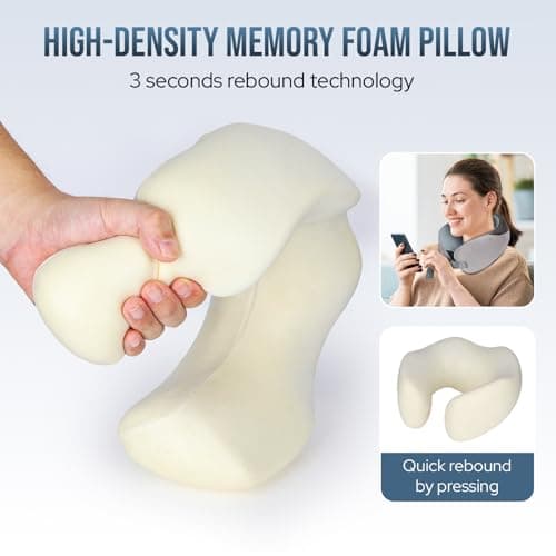 Euqvunn Travel Pillow for Airplane, Memory Foam Neck Pillow for Travel, Soft & Adjustable & Compact Ice Silk Flight Pillow for Adults, Ergonomic Travel Neck Pillow, with Storage Bag(Gray) — view 3
