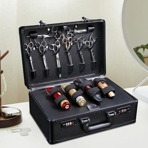 Portable Barber Carrying Case Stylist Travel Suitase Clippers Scissors Tool Box Large Suitcase Trimmers Storage For Clipper Mobile Hairdressing Kit Bag Hairdresser Equipment Carry Case (Black) — view 5