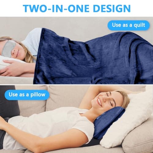flintronic Travel Blanket and Pillow, 2 in 1 Airplane Blanket with Eye Mask and Ear Plugs, Compact Office Blankets, Lightweight & Portable Pillow for Long Flights and Trains (Navy Blue) — view 5