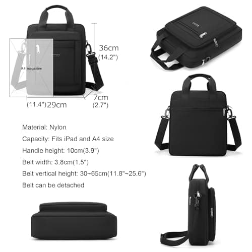 zhongningyifeng Men's Messenger Bag 14-inch Laptop Bag Nylon Large Shoulder Bag Business Waterproof Casual Black Crossbody Bag for Work Travel Outdoor — view 5
