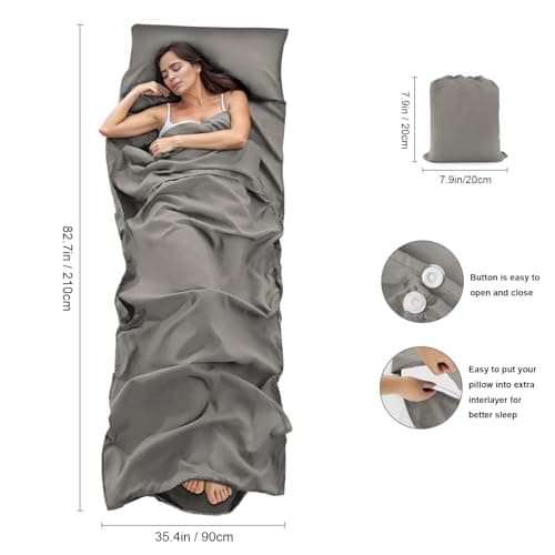 BREENHILL Sleeping Bag Liner, Camping Travel Sheet with Zip, Grey 80cm — view 2