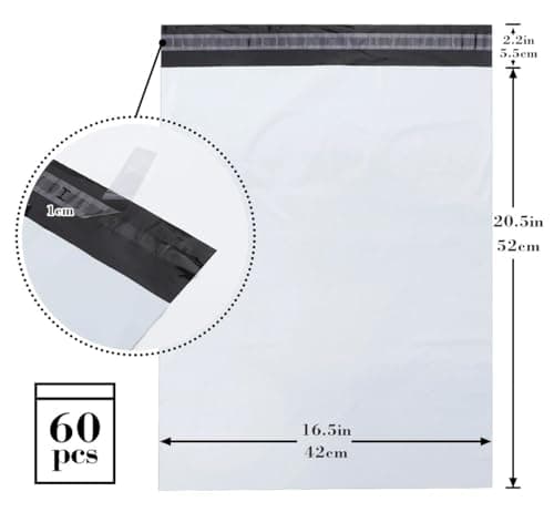 Homewit 60pcs Plastic Mailing Postal Bag 16.5 x 20.5 Inch (420 x 520mm), Large Size (No Harmful Gas) Postage Bags Self Seal Packing Packaging Postage Mail Sacks Envelopes Mailers - White… — view 3