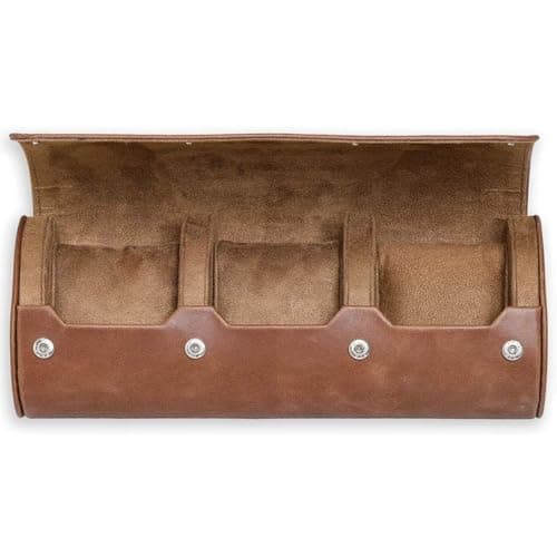 ROTHWELL Watch Roll Travel Case for 3 Watches | 100% Genuine Leather Heavy Duty Wearable Protection Fits All Wristwatches and Smart Watches up to 50mm (Tan/Tan)