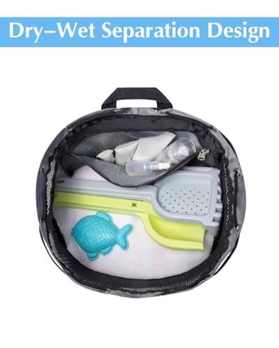GreenTaya Drawstring Backpack Sandproof Beach Backpack with Shoe Compartment & Wet Pocket Waterproof Mesh Swim Bag Pool Bag for Gym, Travel and Workout Gear (Grey) — view 4