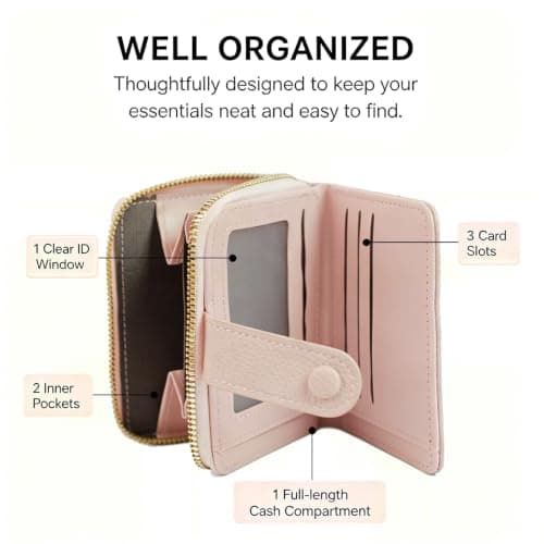 MIAOYIMIZWJ Small Purses for Women, Wallet with Zipper Coin Pocket & Multiple Compartments, Small Card Wallet with ID Window for Ladies, Ideal Gift for Her(Pink) — view 3