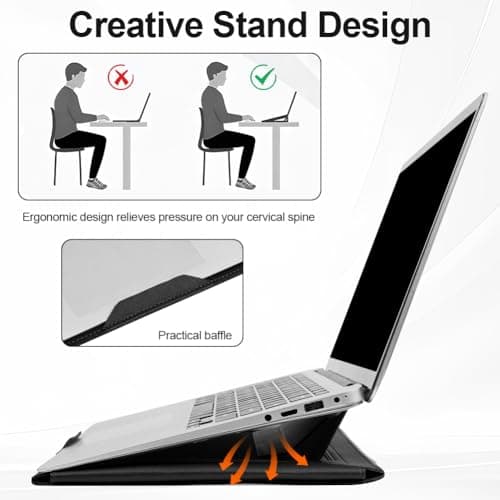 AOOSU 15-16 Inch Laptop Sleeve Case with Stand Feature, Sleeve Waterproof Slim Laptop Case with Adjustable Stand Function, Small Carry Bag Black — view 5