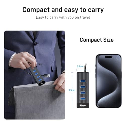 Yinker 15cm USB 3.0 Hub 4 Port with 5V Power Port, USB Splitter, 5Gbps Data Transfer, USB Extender for Laptop, PC, MacBook, PS5 — view 5